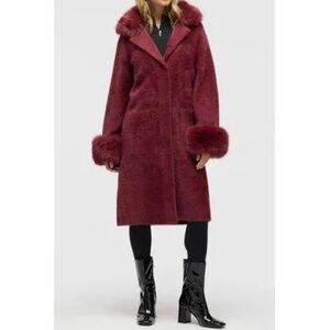 NVLT Women's Longline Faux Fur Trim Sweater Coat